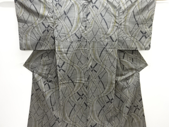 JAPANESE KIMONO / ANTIQUE KIMONO / SILK / TOKAMACHI TSUMUGI / WOVEN ABSTRACT PATTERN